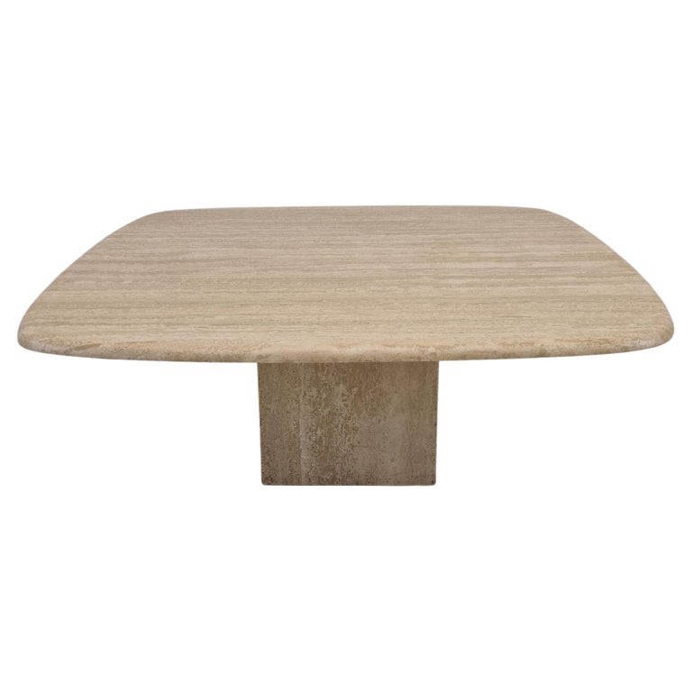 Table Basse En Travertin Vintage 1980 – Carrée 90x90 Cm, Design XXe
