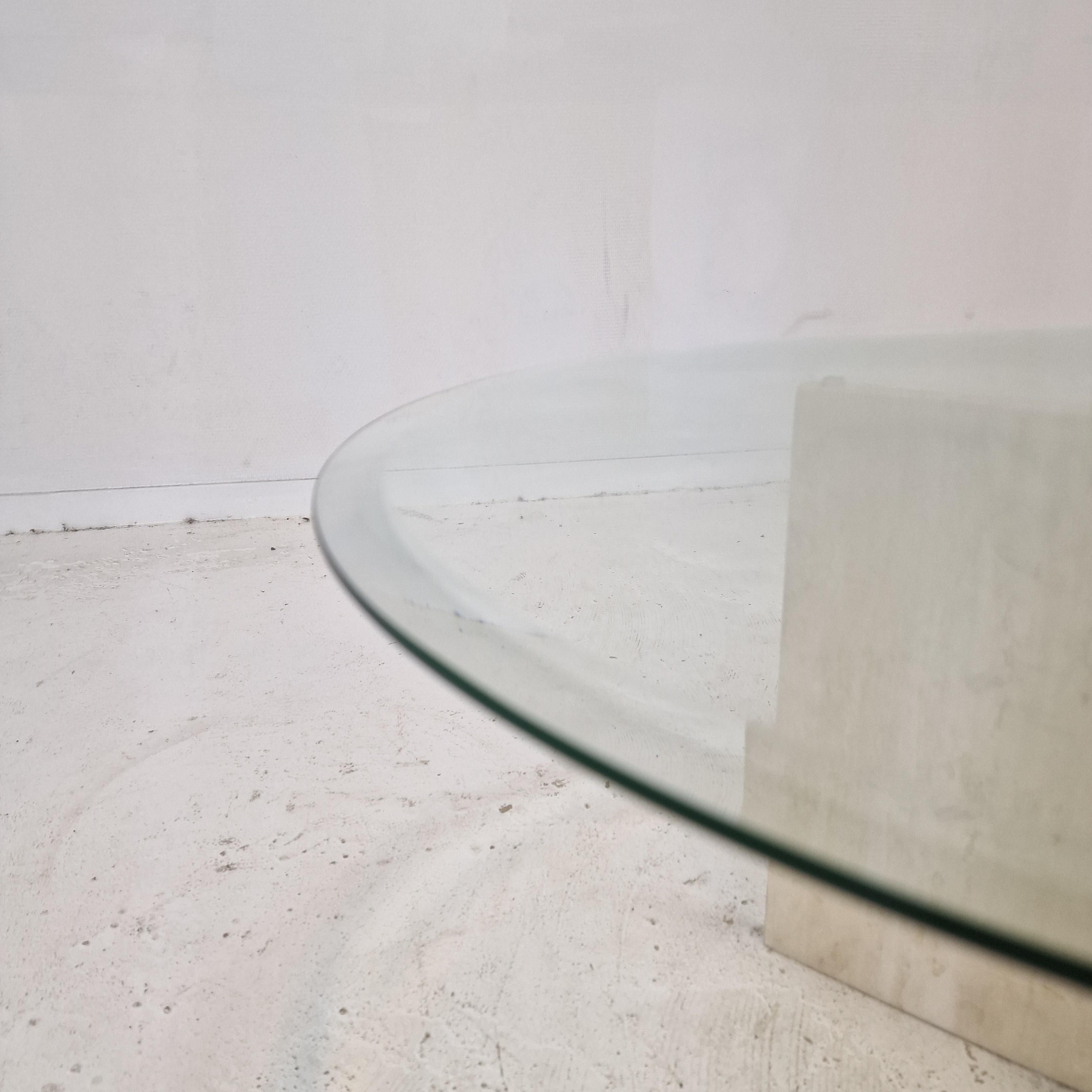 Italian Coffee Table in Travertine and Facet Cut Glass, 1980s For Sale 9