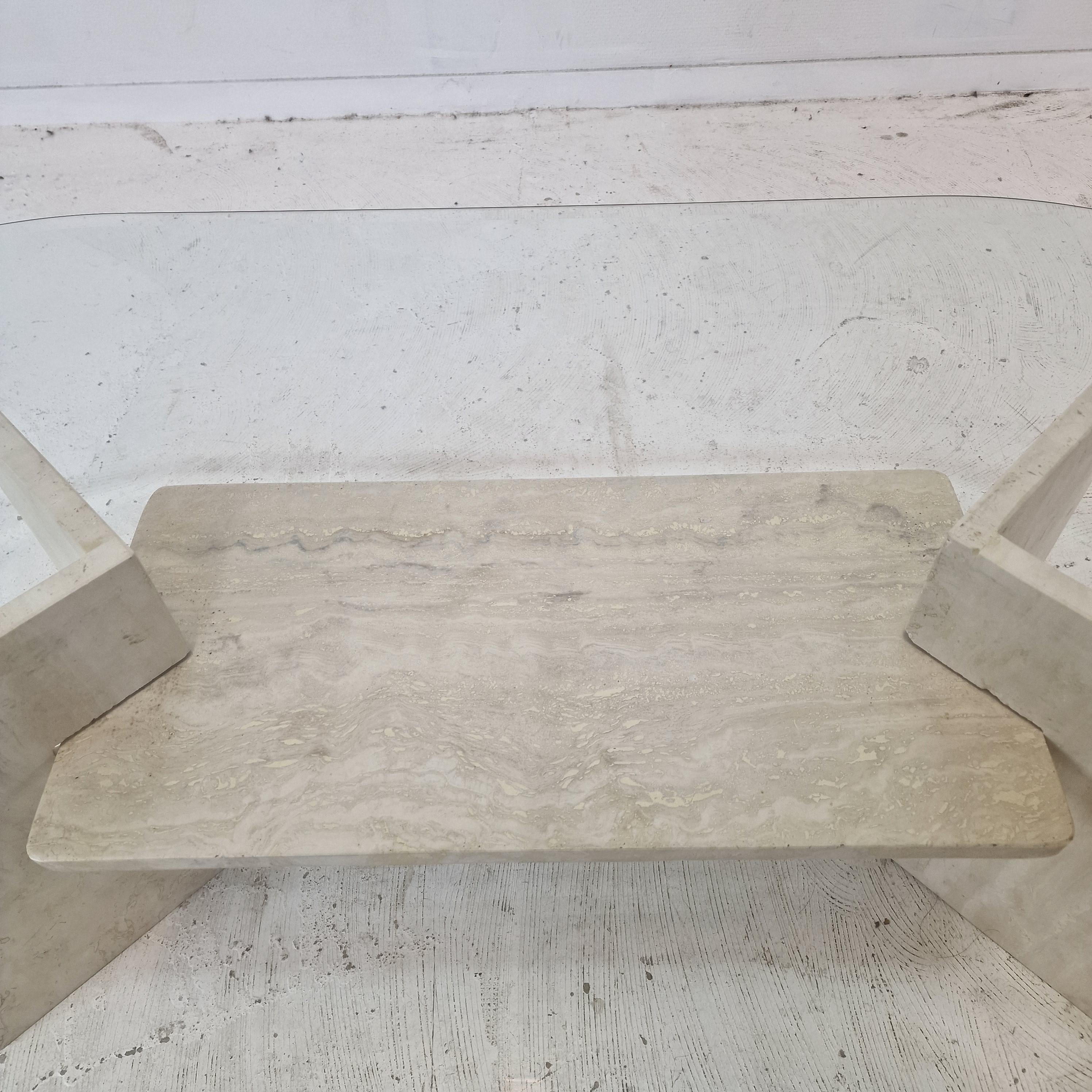 Italian Coffee Table in Travertine and Facet Cut Glass, 1980s For Sale 10