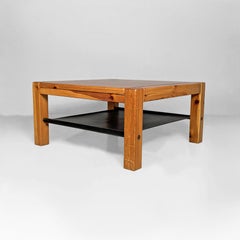 Italian modern leather and wooden coffee table by Silvano Passi, 1970s