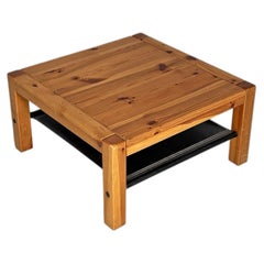 Italian modern leather and wooden coffee table by Silvano Passi, 1970s