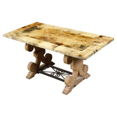 Italian Coffee Table Made of 19th Century Bleached Oak Base and Later Vellum Top