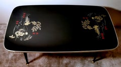 Italian Coffee Table Mod. Rene With Black Glass And Oriental Decoration
