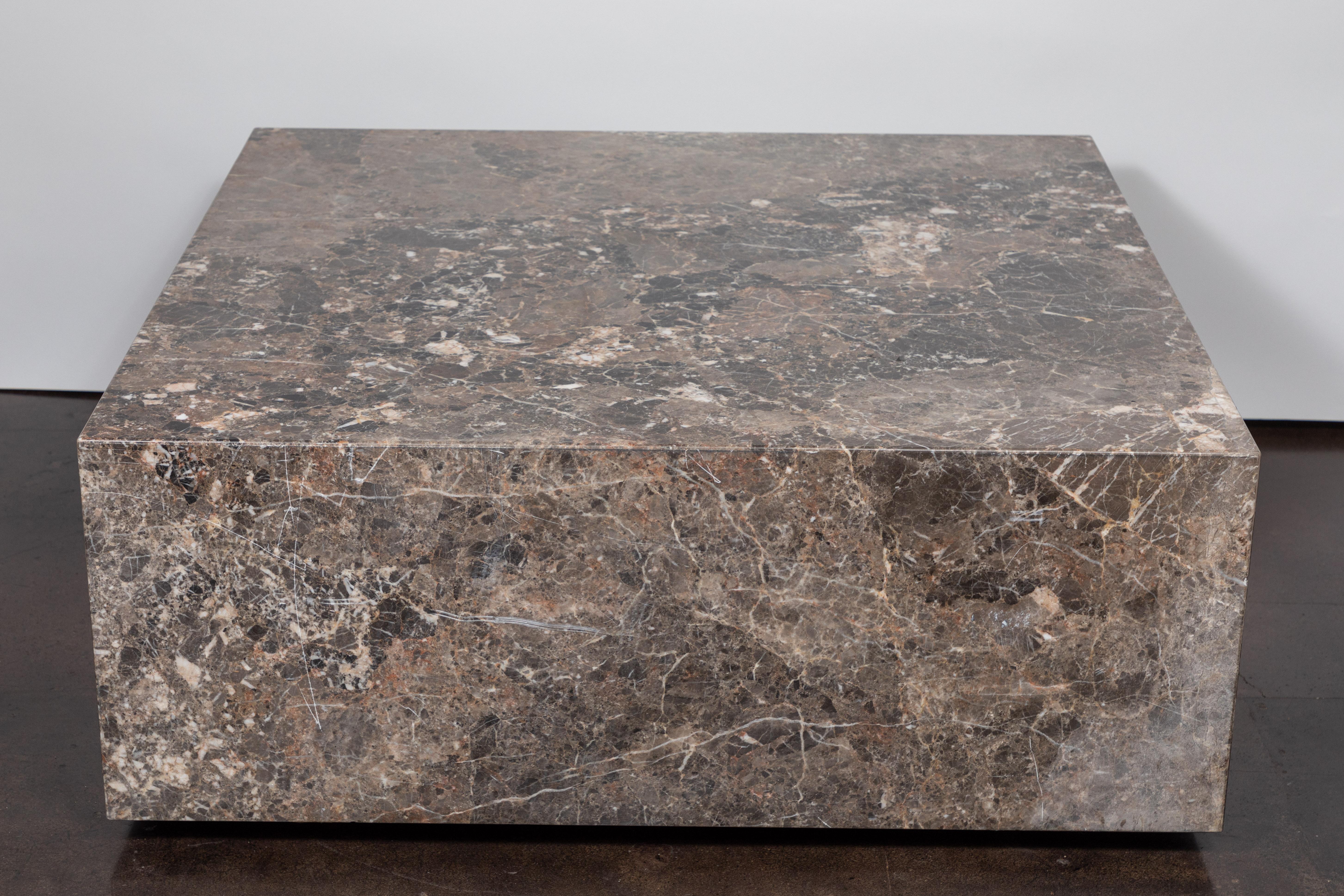 Classic and timeless this Italian marble coffee table is made from emperador marble and encompasses light to dark browns and swirls of cream. Professionally polished.