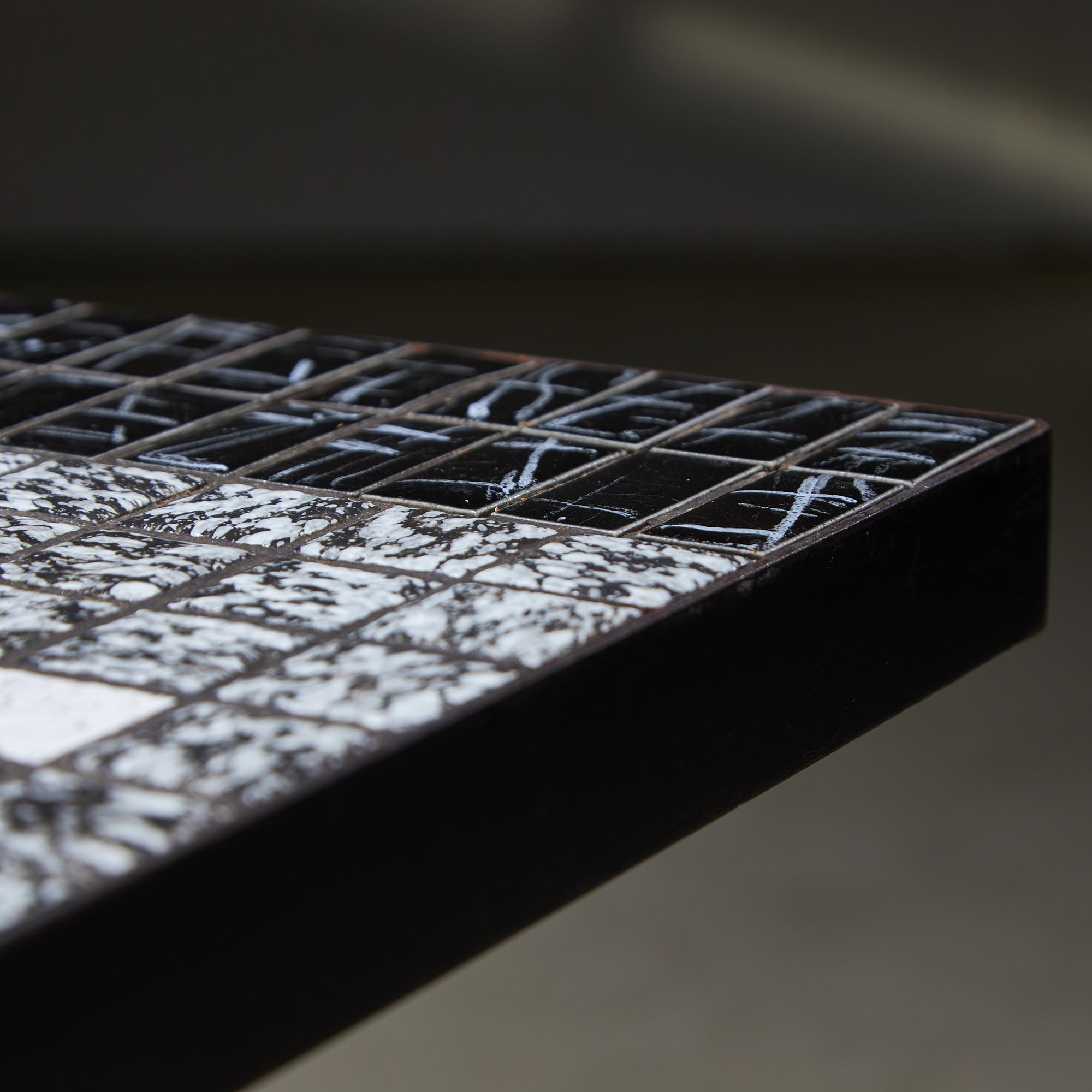 Italian Coffee Table on Flat Metal Frame with Black and White Mosaic Top, 1980s For Sale 6