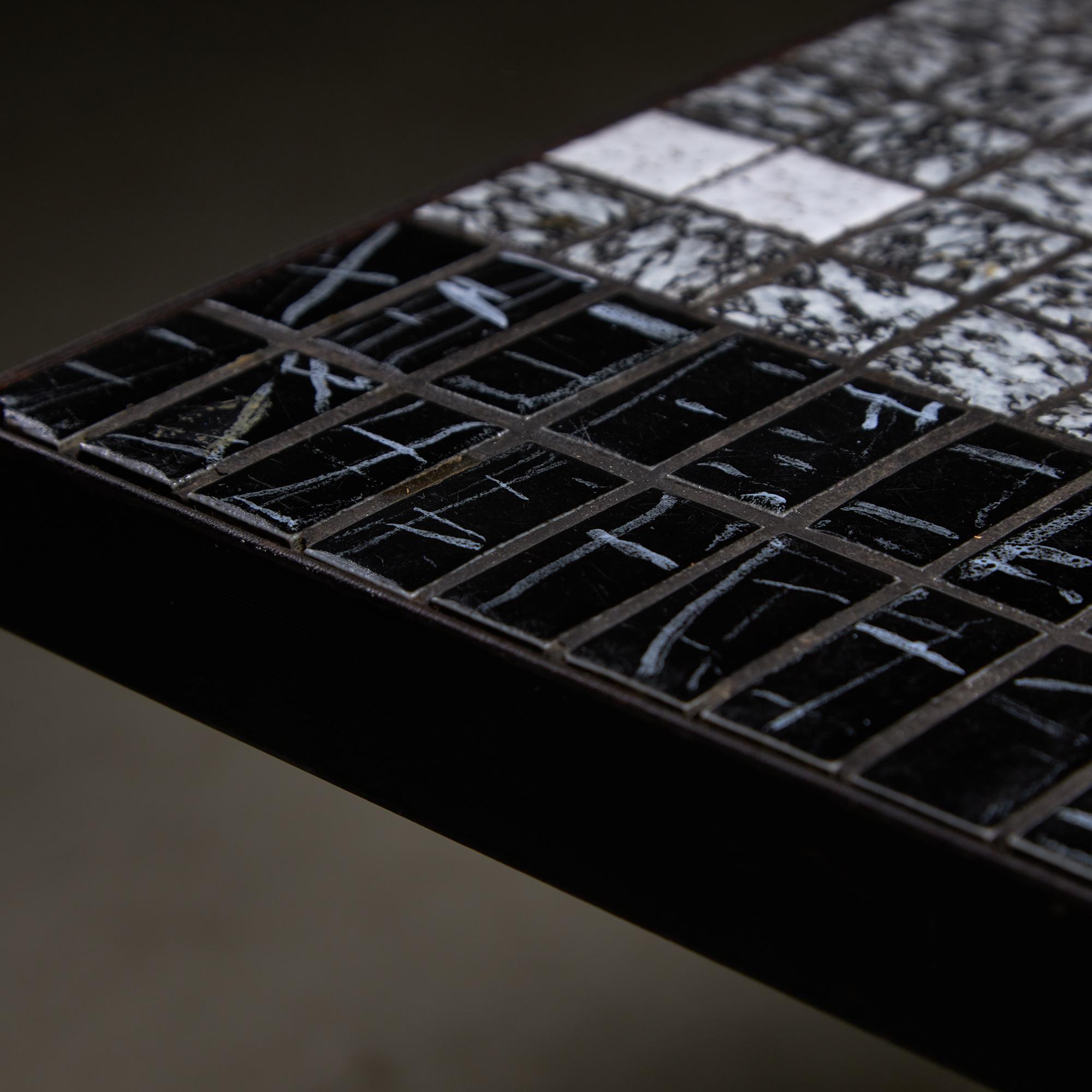 Italian Coffee Table on Flat Metal Frame with Black and White Mosaic Top, 1980s For Sale 7