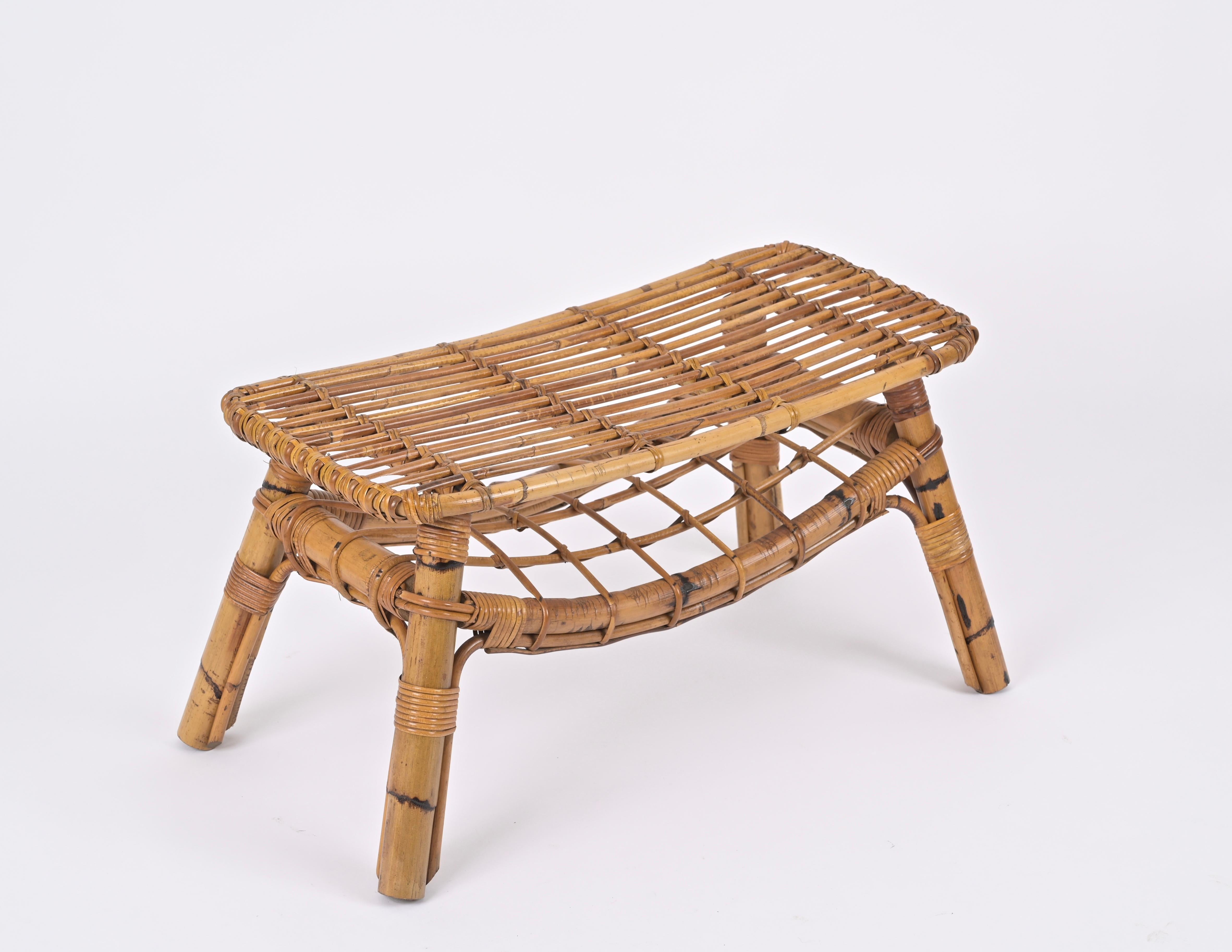 Italian Coffee Table or Bench in Rattan and Wicker by Tito Agnoli, 1960s For Sale 3