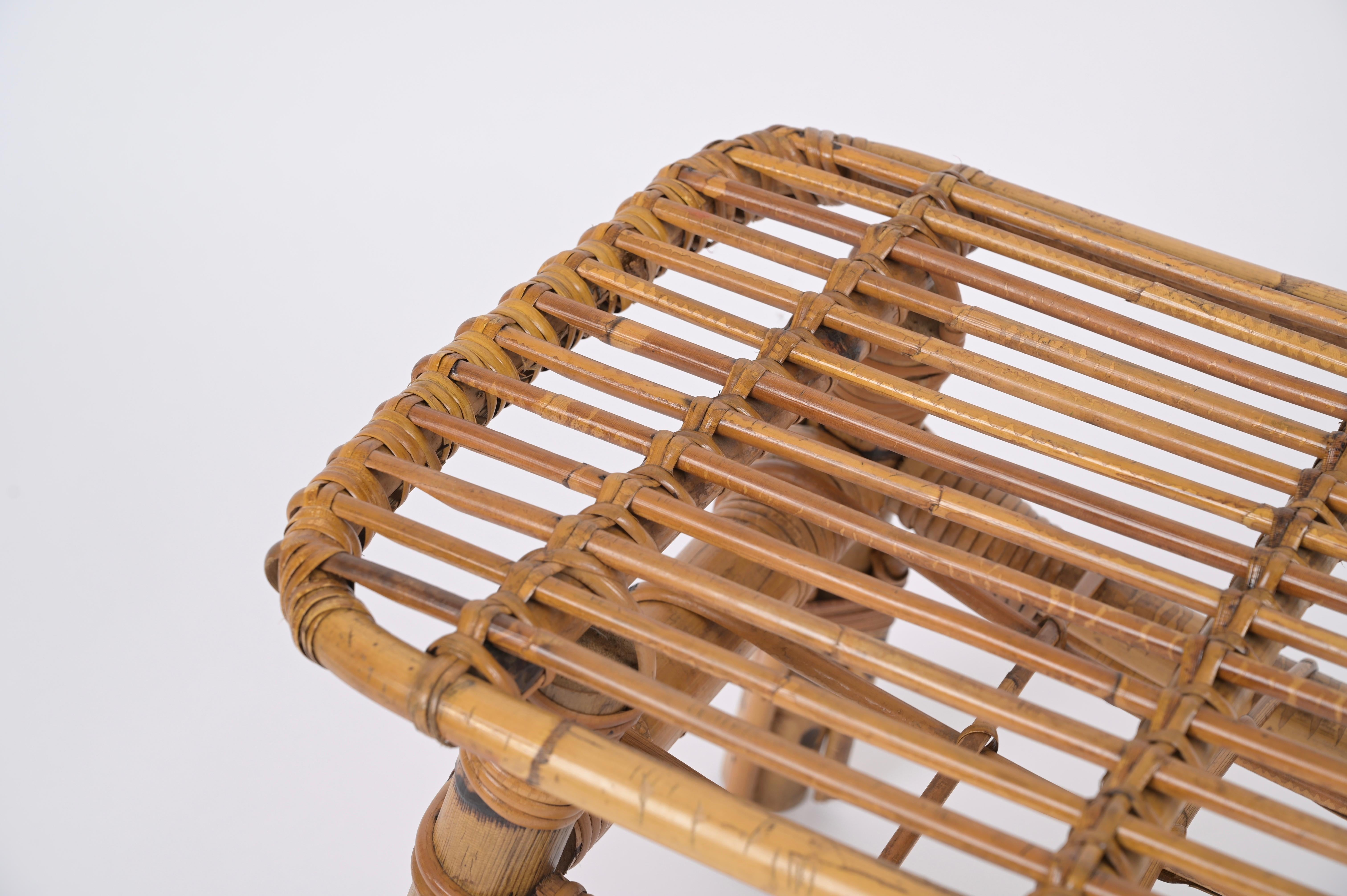Italian Coffee Table or Bench in Rattan and Wicker by Tito Agnoli, 1960s For Sale 5