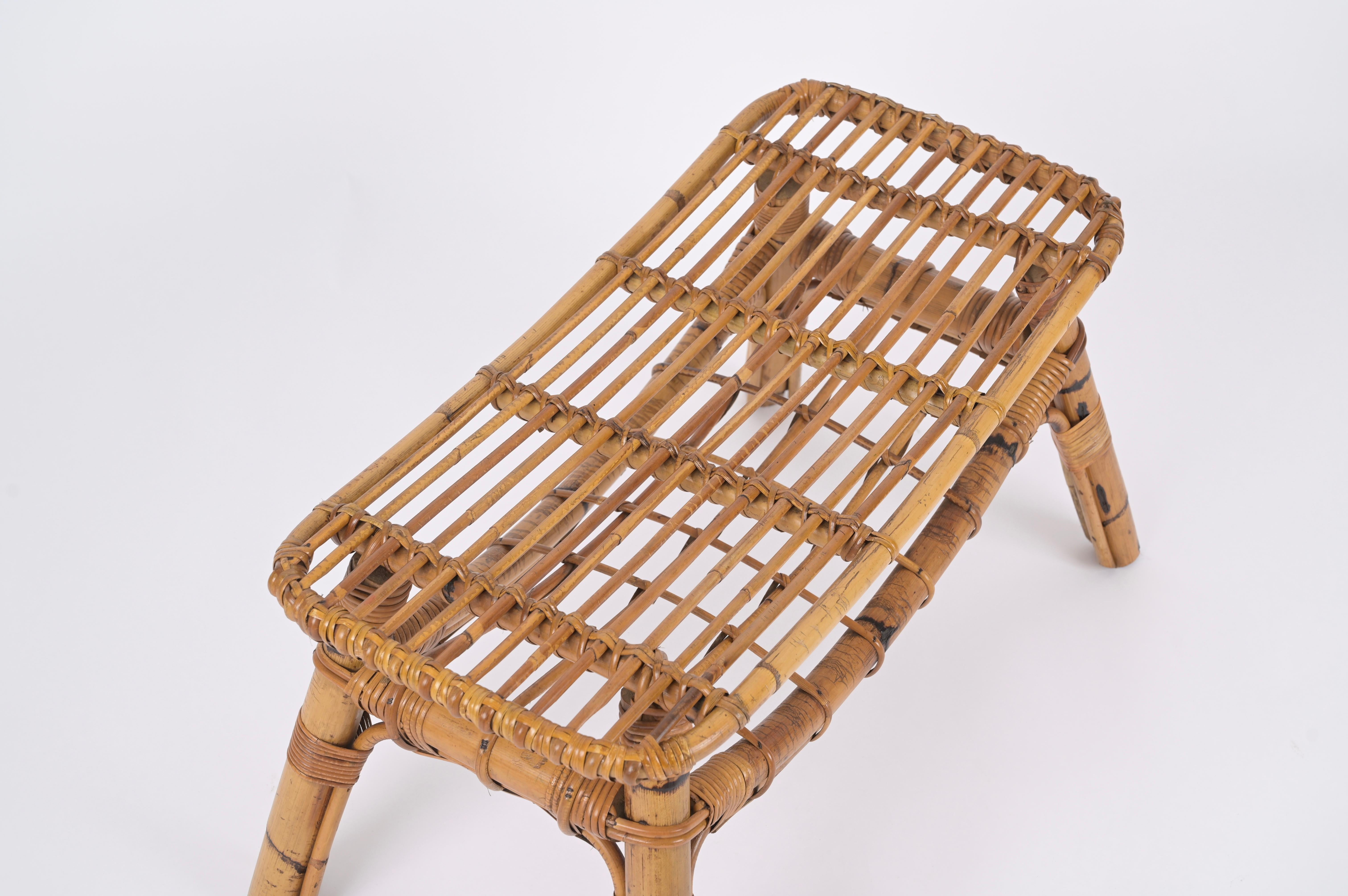 Tavolino o panca italiana in rattan e vimini di Tito Agnoli, anni '60 5