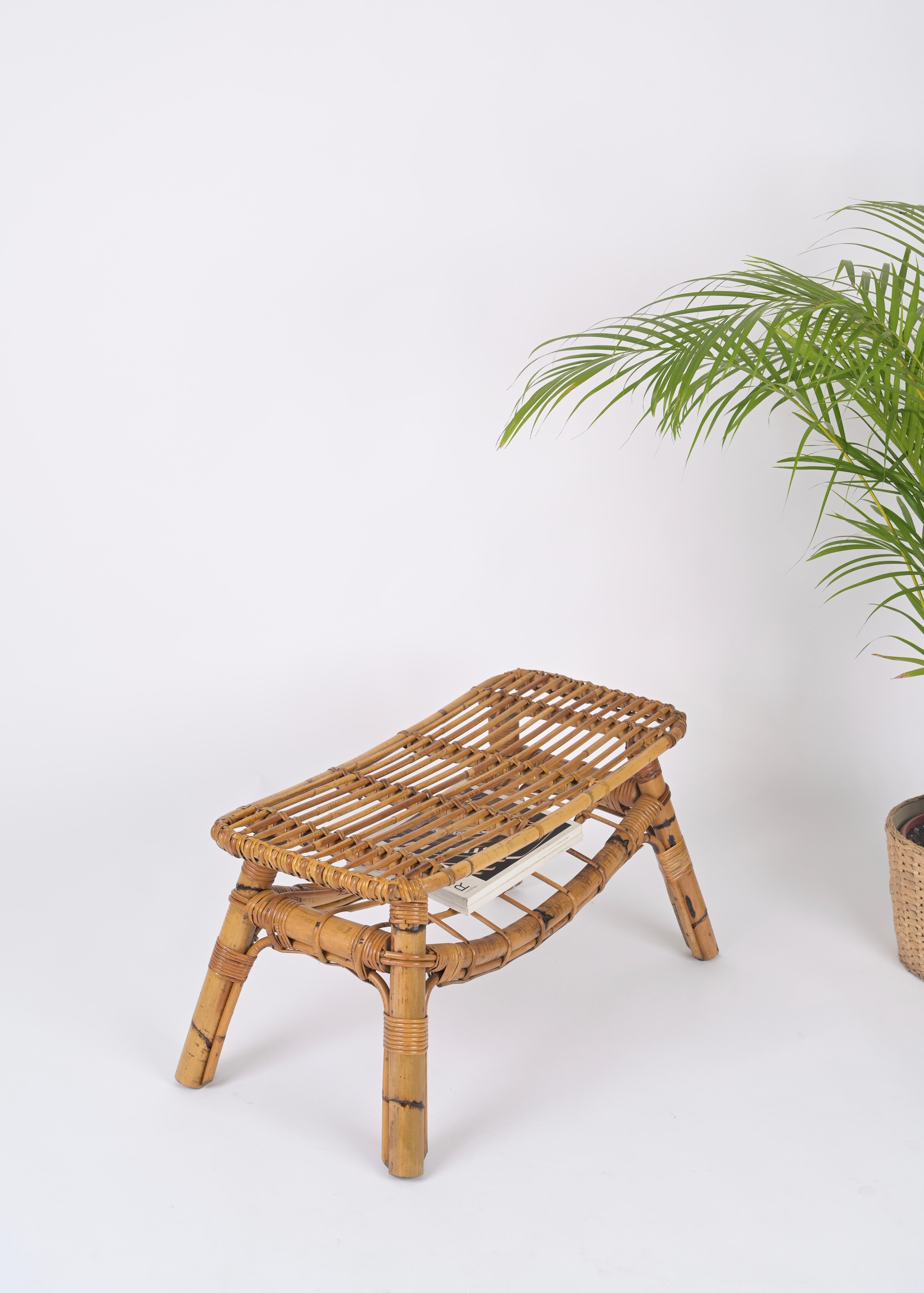 Italian Coffee Table or Bench in Rattan and Wicker by Tito Agnoli, 1960s For Sale 7