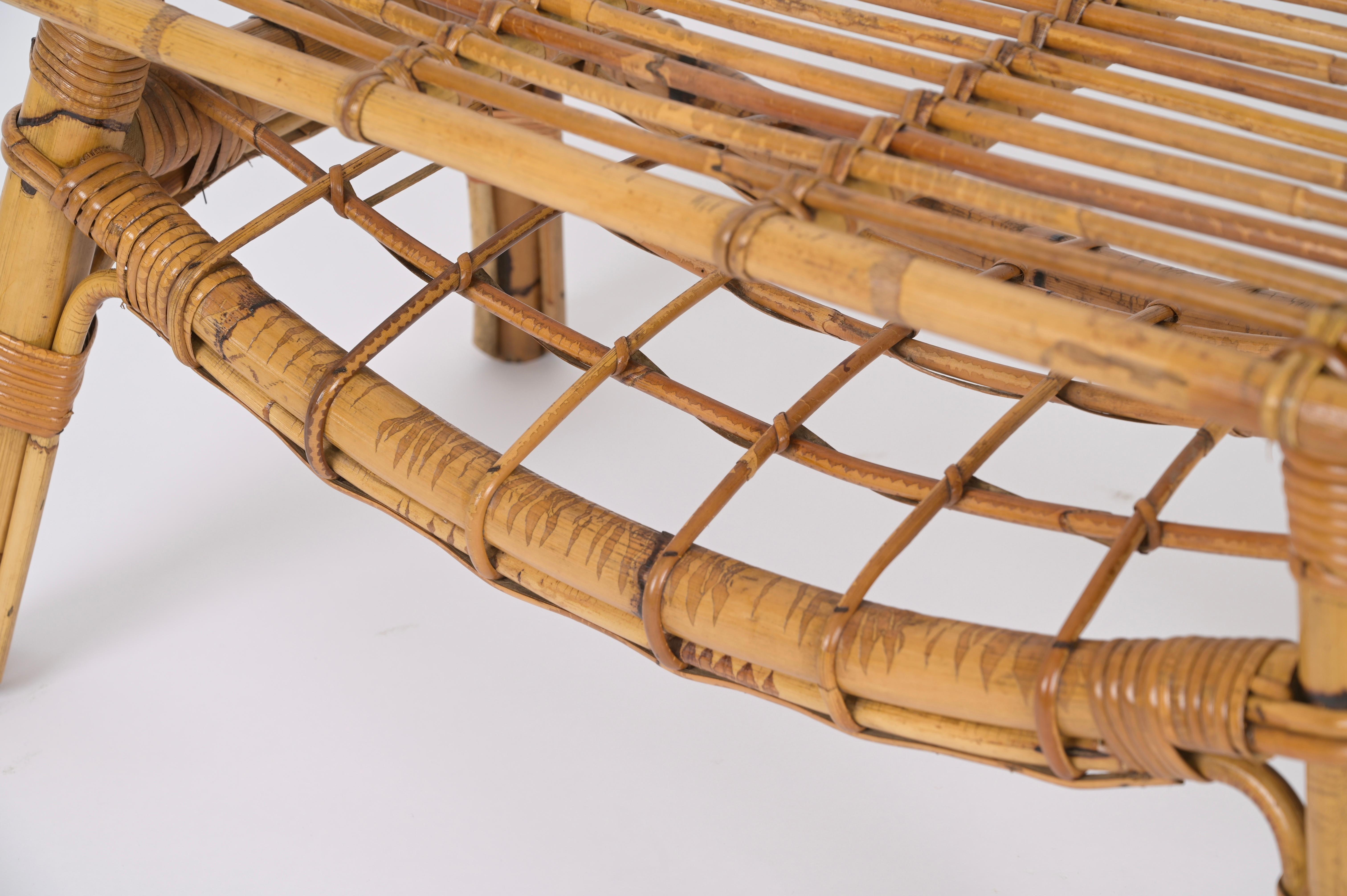 Mid-20th Century Italian Coffee Table or Bench in Rattan and Wicker by Tito Agnoli, 1960s For Sale