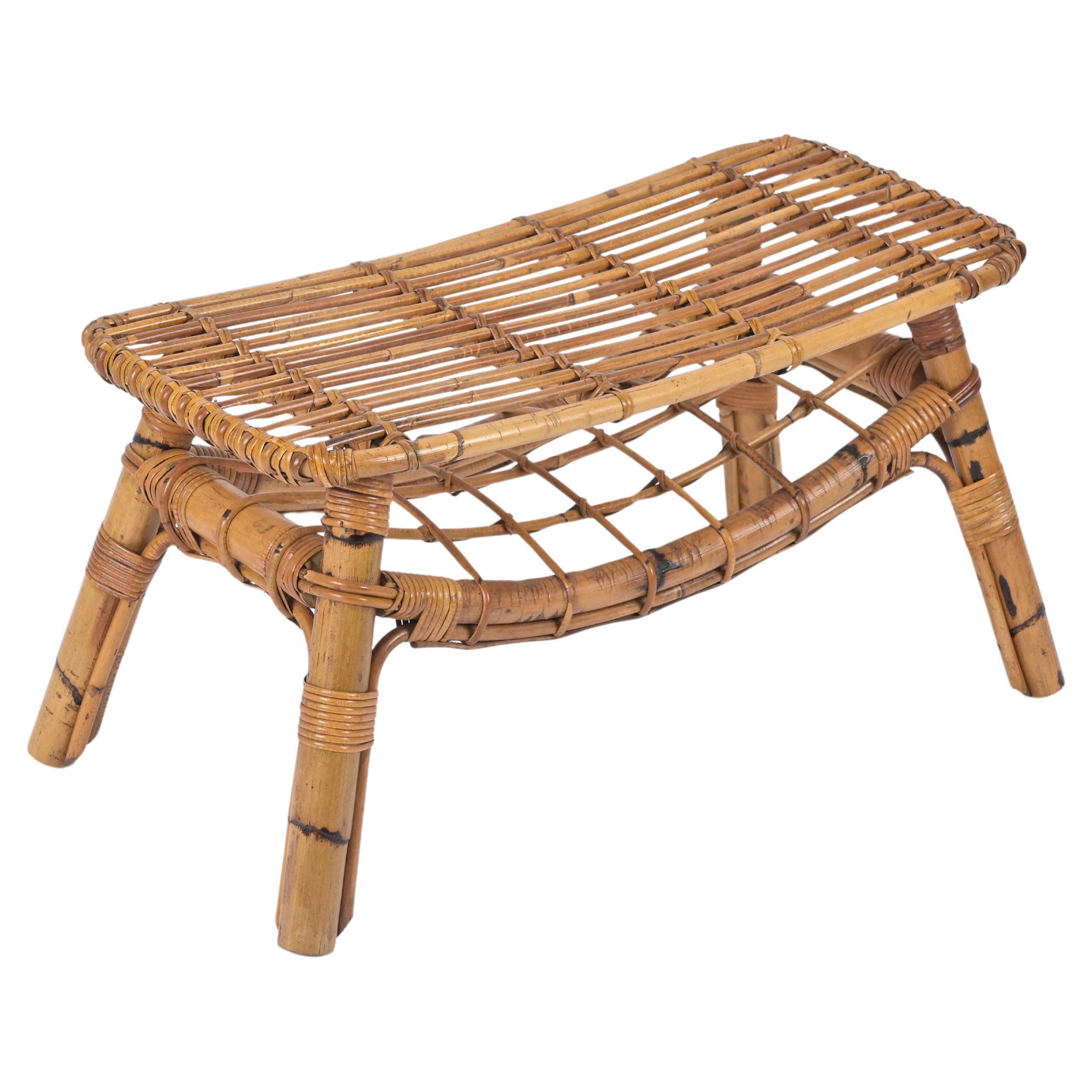 Italian Coffee Table or Bench in Rattan and Wicker by Tito Agnoli, 1960s For Sale