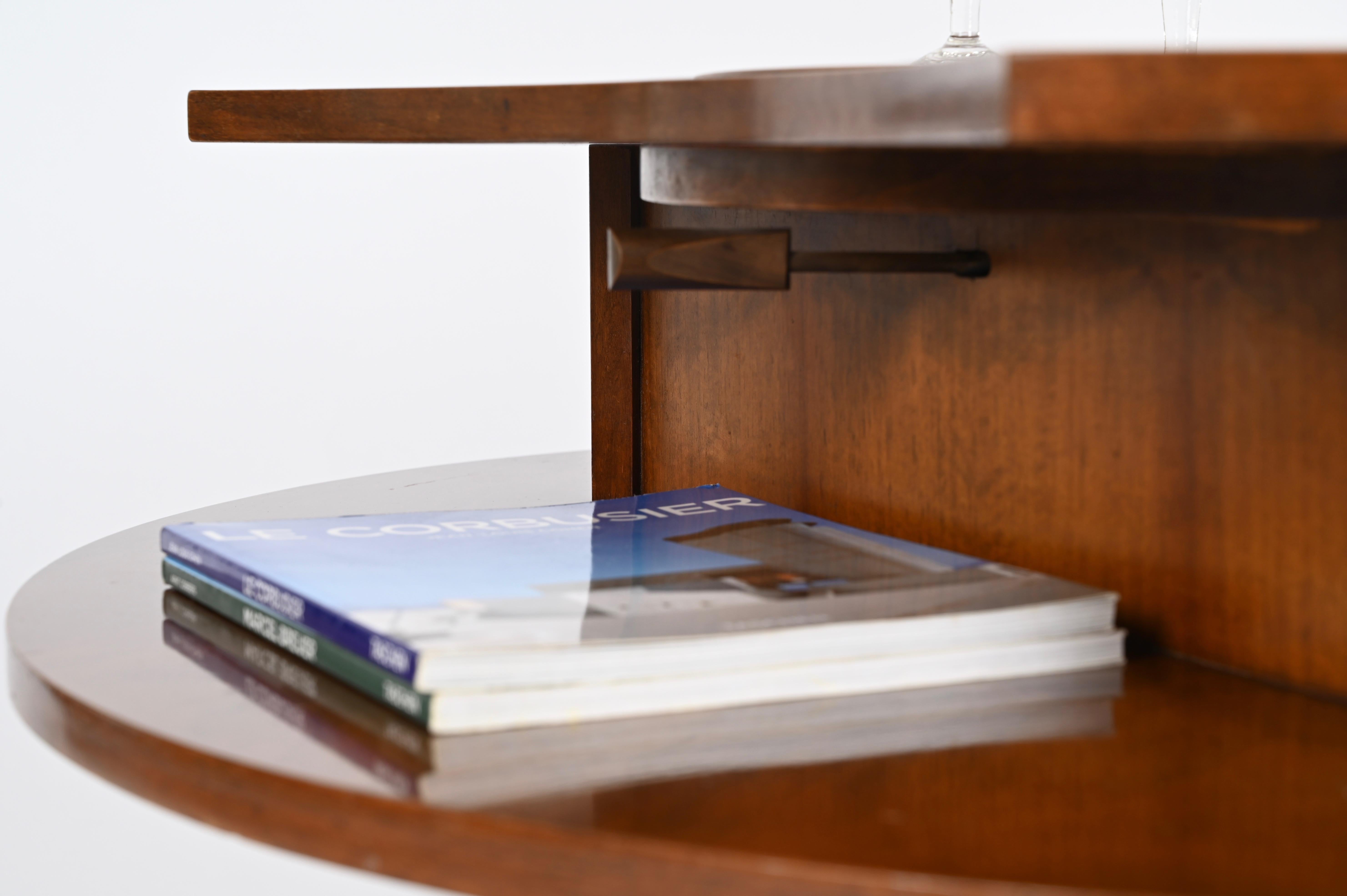 Italian Coffee Table or Dry Bar in Walnut, Brass and Enameled Metal, 1970s 5