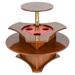 Italian Coffee Table or Dry Bar in Walnut, Brass and Enameled Metal, 1970s
