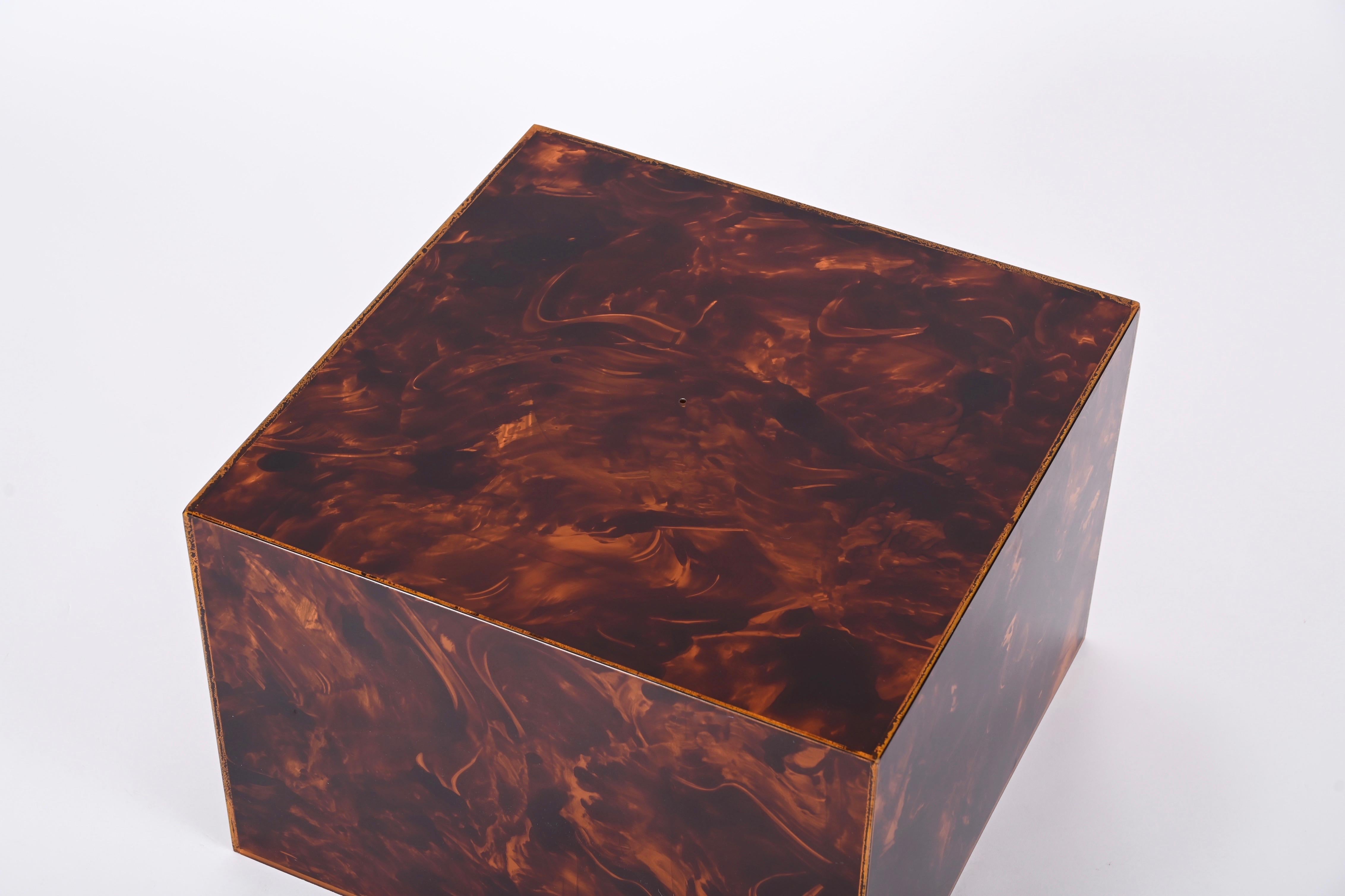 Italian Coffee Table or Stool in Tortoiseshell Lucite, Willy Rizzo, 1970s 4