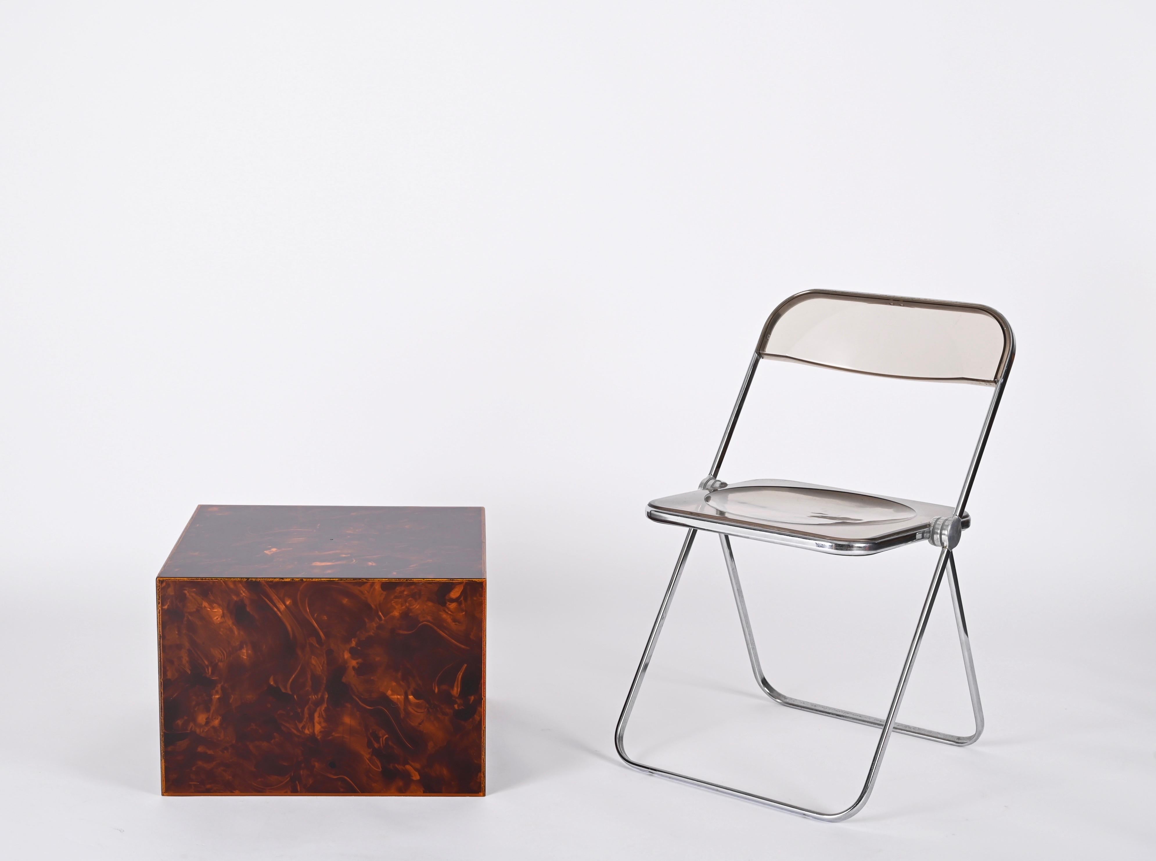 Italian Coffee Table or Stool in Tortoiseshell Lucite, Willy Rizzo, 1970s 6