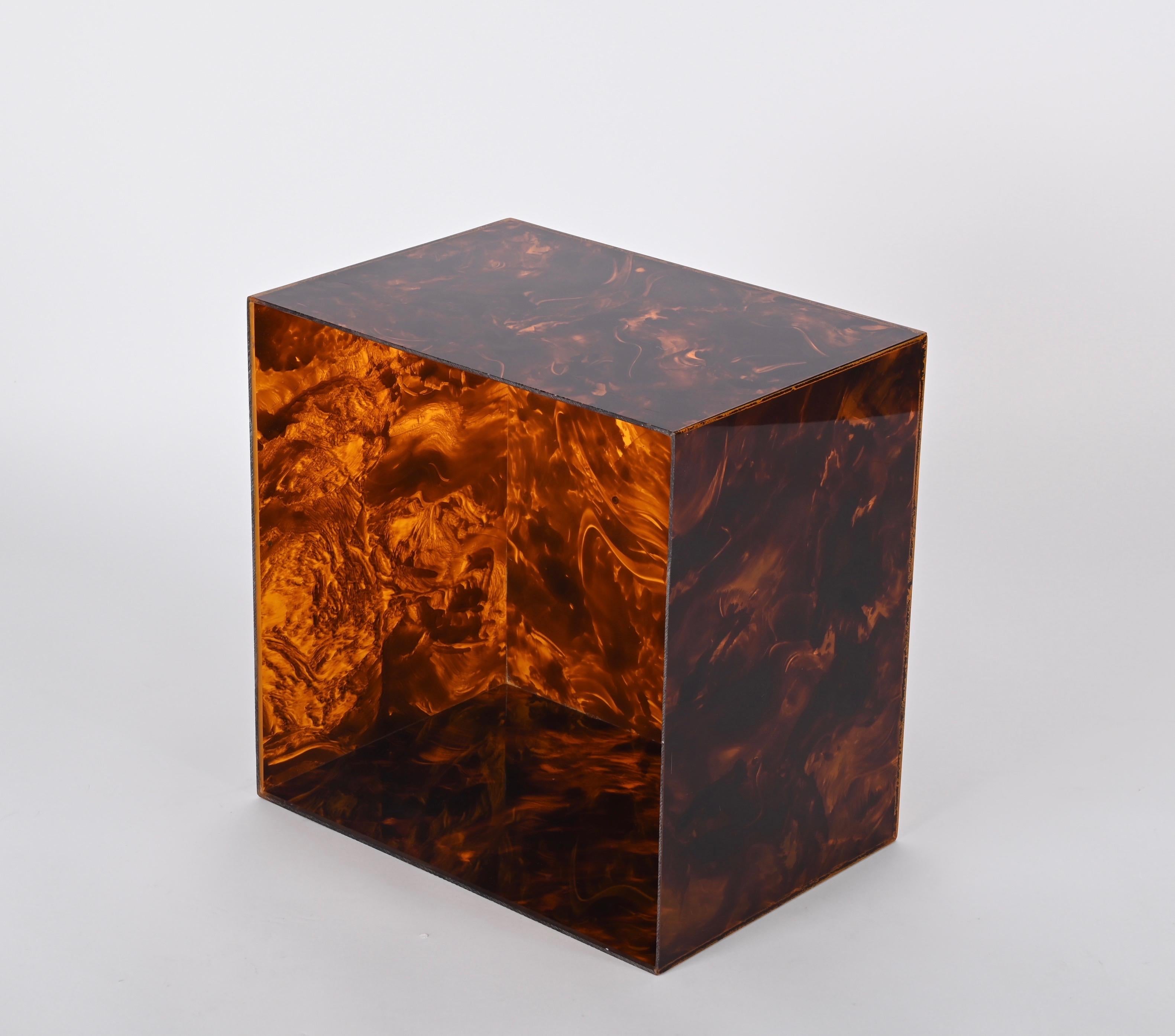 Italian Coffee Table or Stool in Tortoiseshell Lucite, Willy Rizzo, 1970s 7