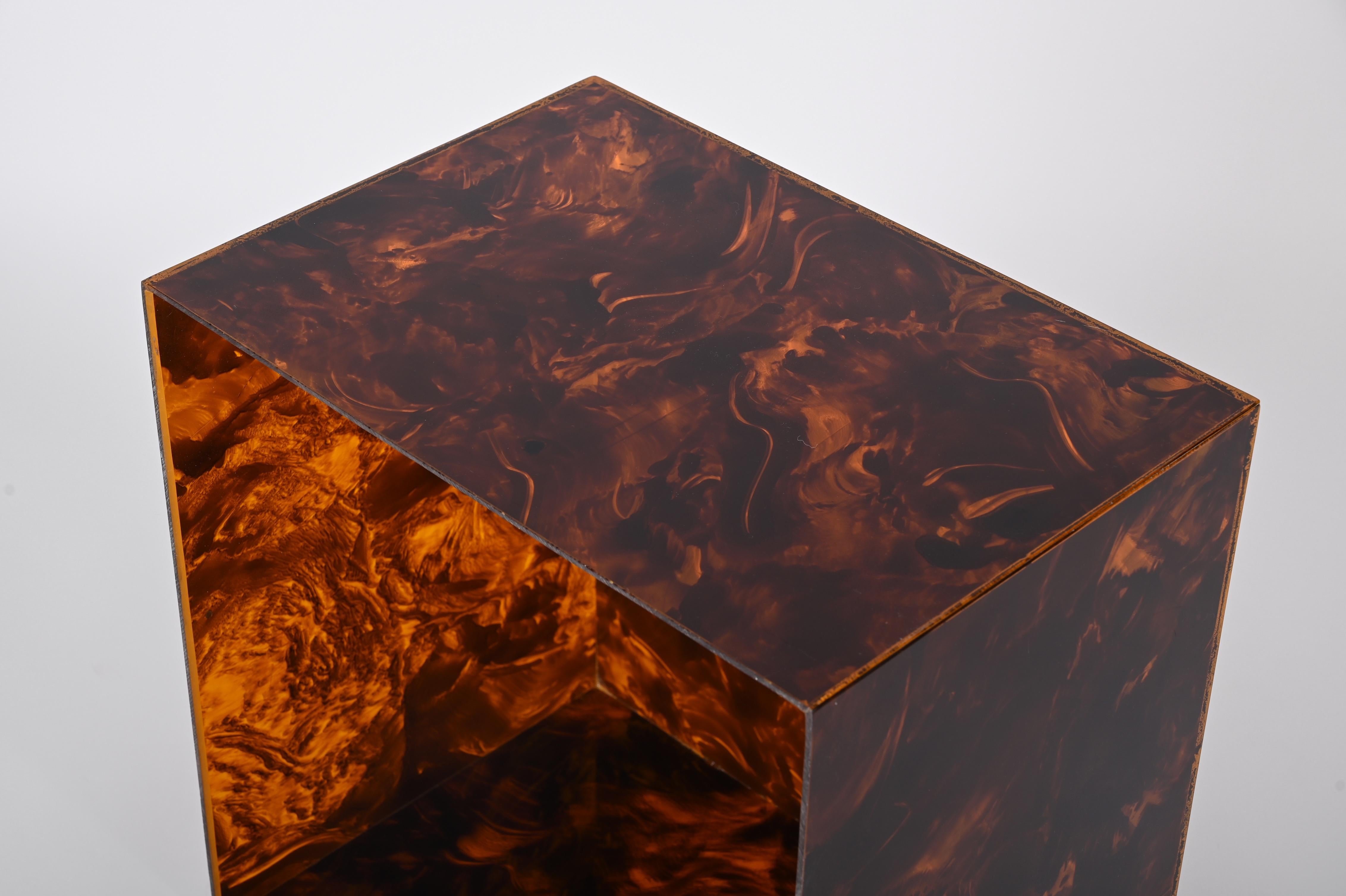 Italian Coffee Table or Stool in Tortoiseshell Lucite, Willy Rizzo, 1970s 9