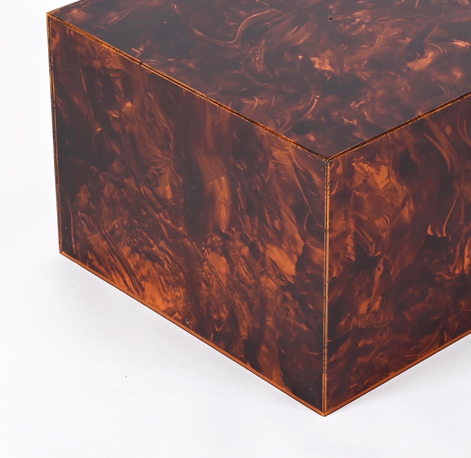 Italian Coffee Table or Stool in Tortoiseshell Lucite, Willy Rizzo, 1970s 10