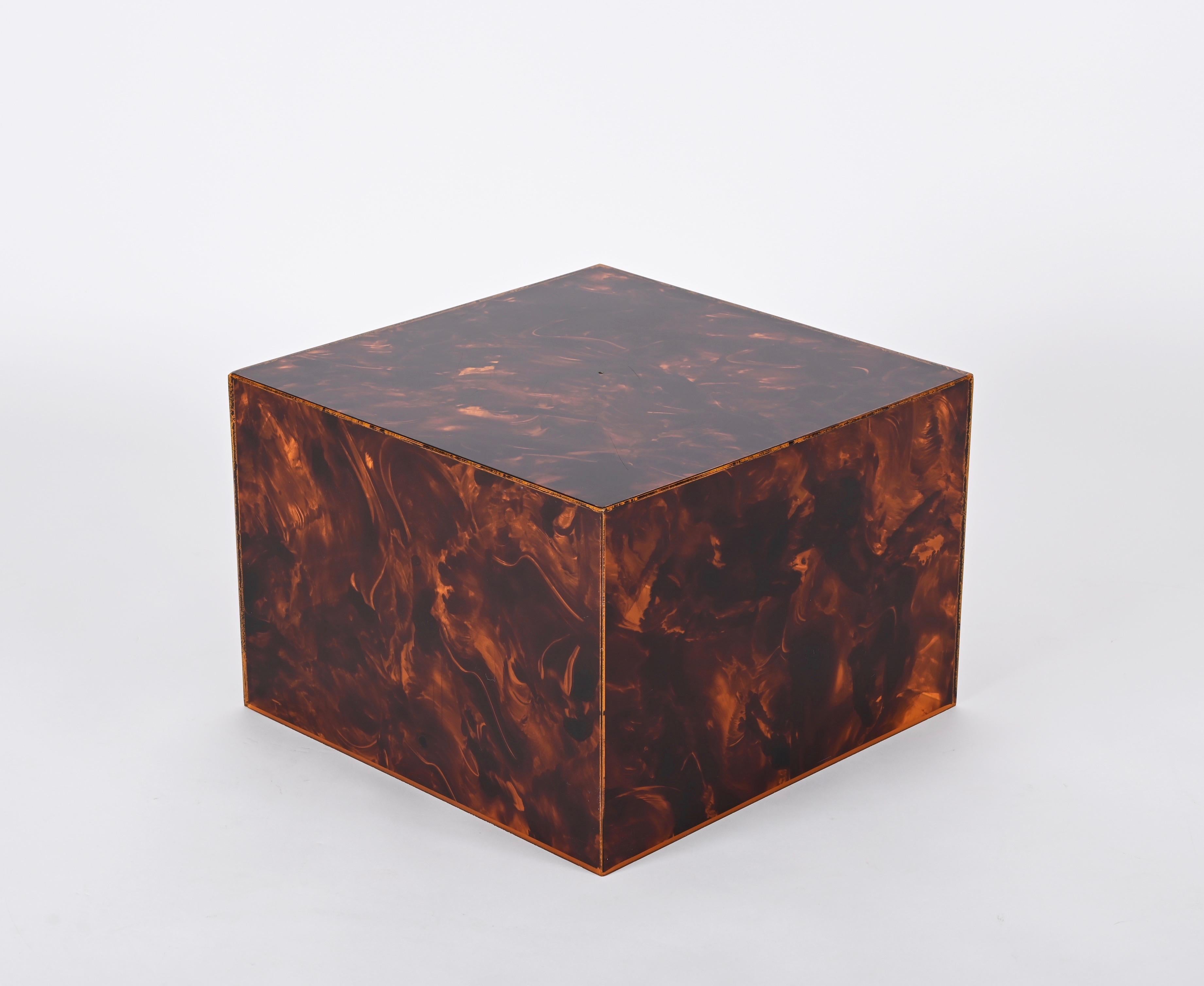 Italian Coffee Table or Stool in Tortoiseshell Lucite, Willy Rizzo, 1970s 11