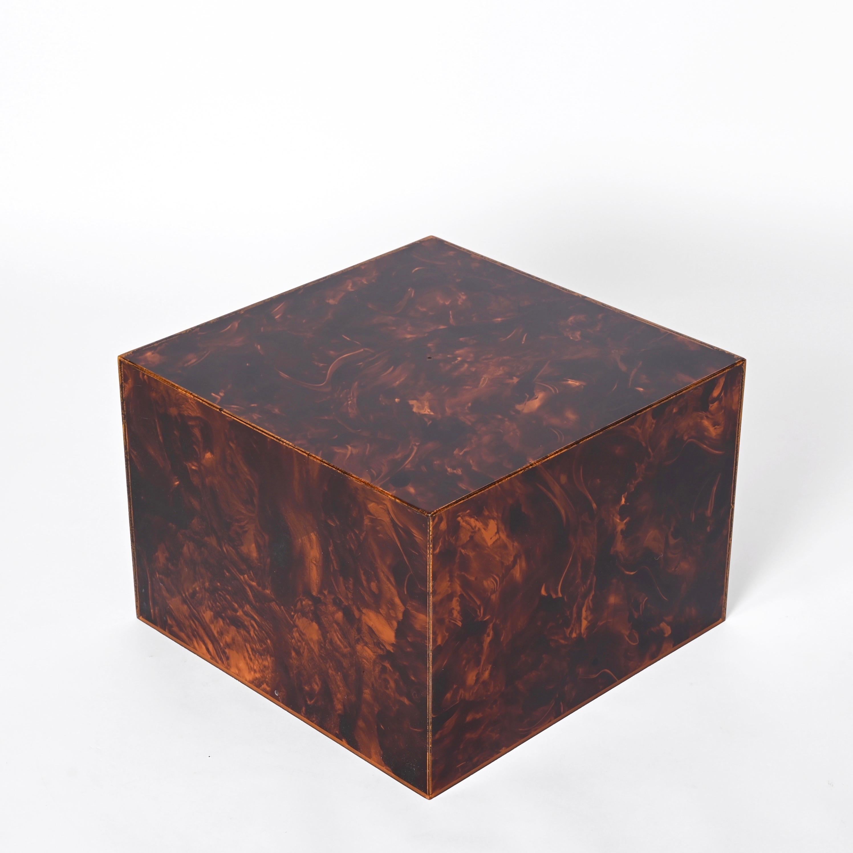 Italian Coffee Table or Stool in Tortoiseshell Lucite, Willy Rizzo, 1970s 12
