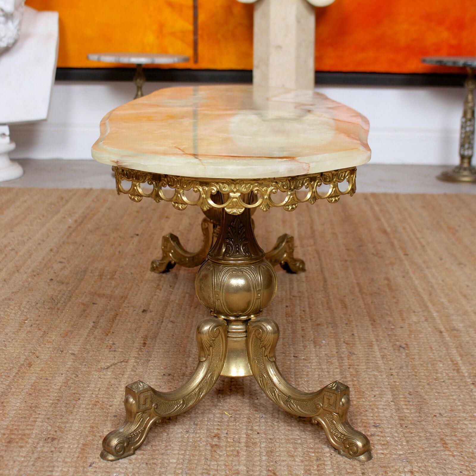 Italian Coffee Table Rococo Onyx Marble Brass Vintage 3