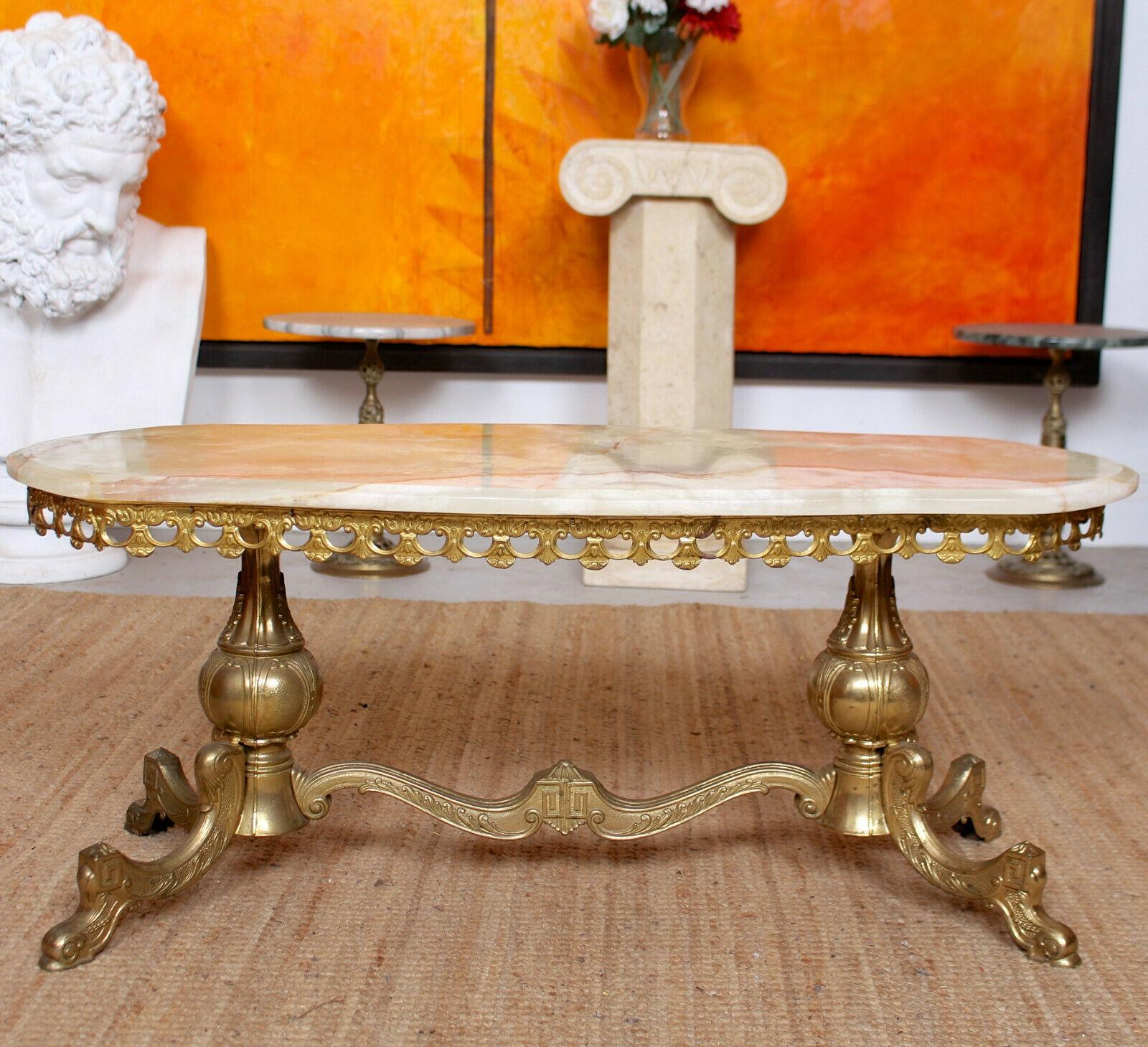 Italian Coffee Table Rococo Onyx Marble Brass Vintage 4