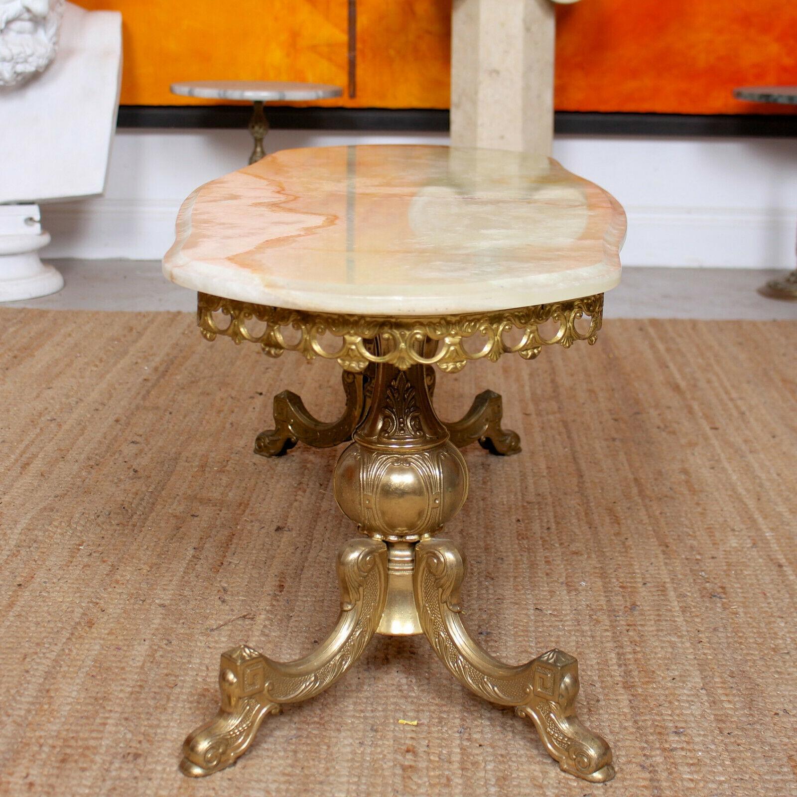 Italian Coffee Table Rococo Onyx Marble Brass Vintage 5