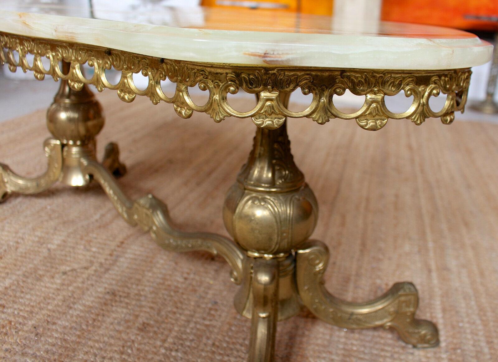 Italian Coffee Table Rococo Onyx Marble Brass Vintage 1