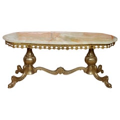 Italian Coffee Table Rococo Onyx Marble Brass Vintage