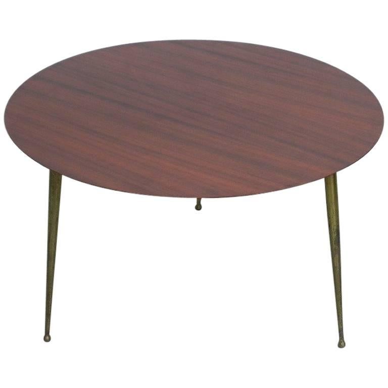 Italian Coffee Table Round in Mahogany an Brass, 1950s