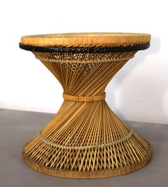 Italian coffee table, straw and smoked glass, 1970s