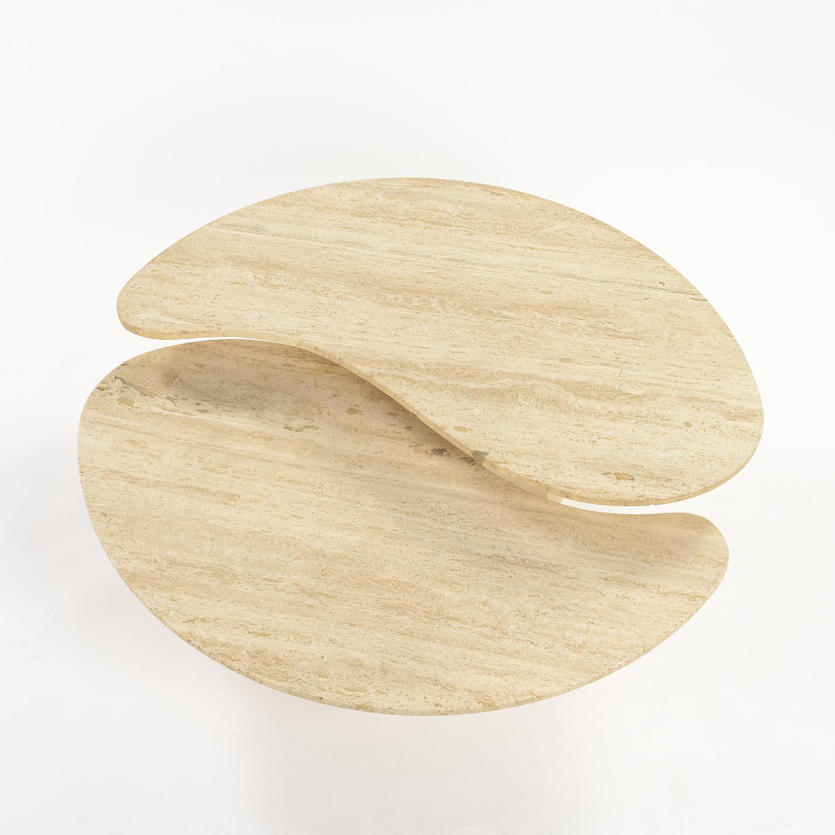 Post-Modern Italian Coffee Travertine Table in Two Parts, 1970