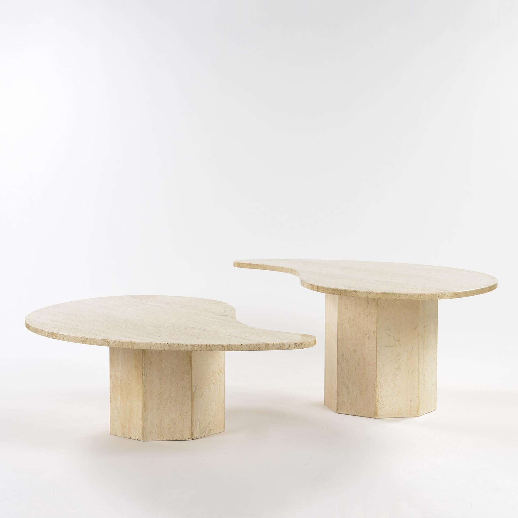 Italian Coffee Travertine Table in Two Parts, 1970 In Good Condition In VILLEURBANNE, FR