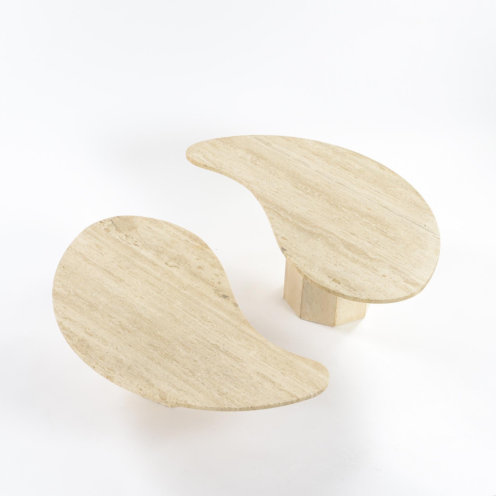 Late 20th Century Italian Coffee Travertine Table in Two Parts, 1970
