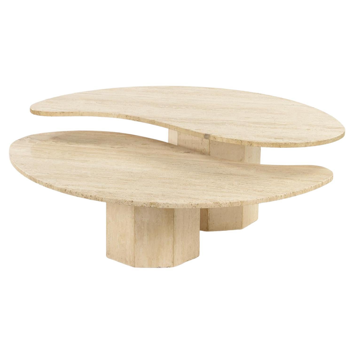 Italian Coffee Travertine Table in Two Parts, 1970