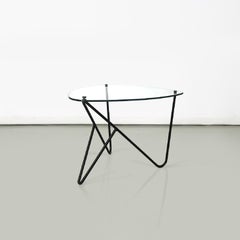 Italian coffee table triangular top glass and black metal structure, 1950s