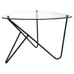 Italian coffee table triangular top glass and black metal structure, 1950s
