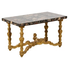 Antique Italian Coffee Table with 18th Century Marble Top and Carved Giltwood Base