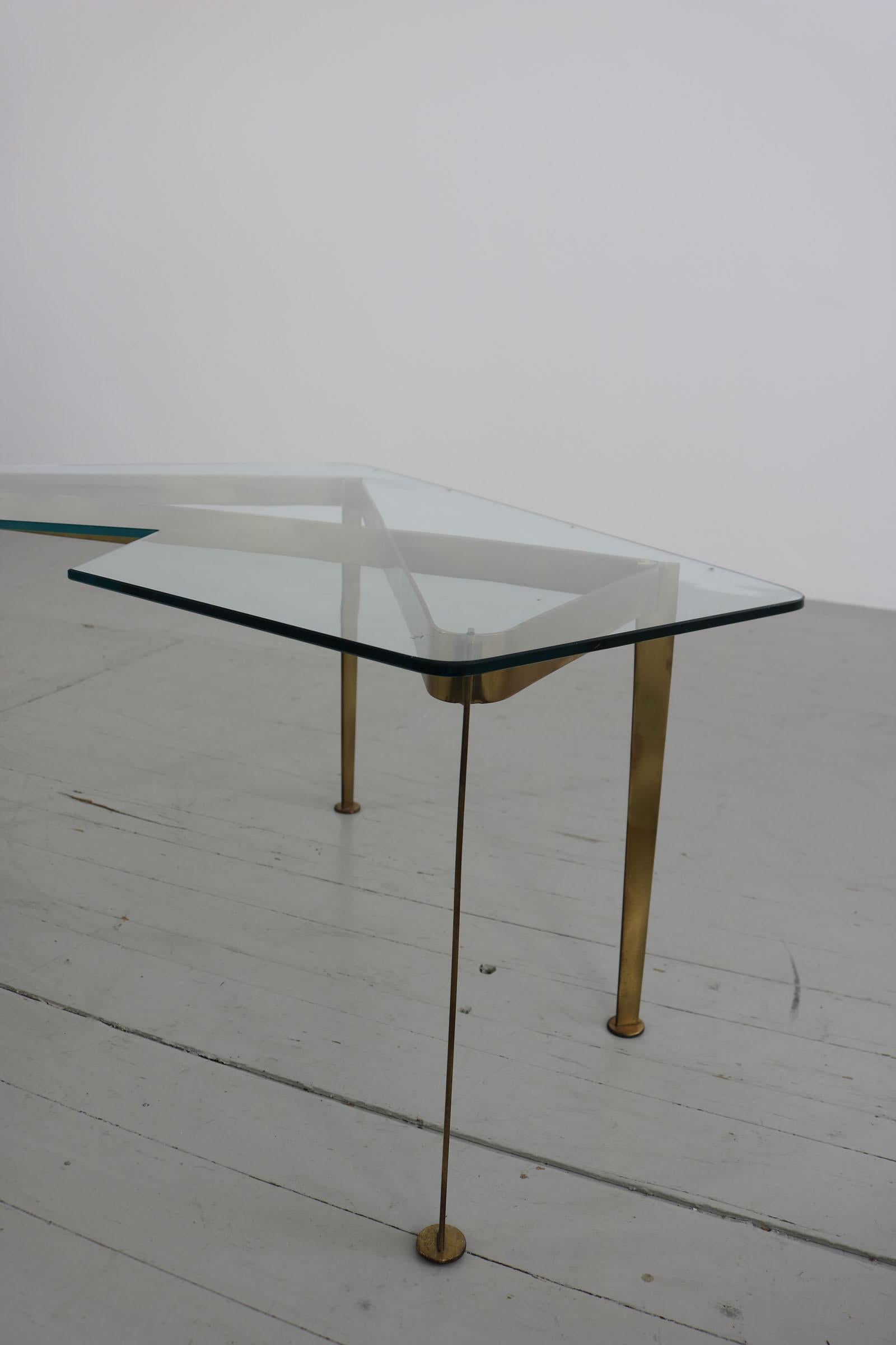 Italian Coffee Table with Brass Frame and Cut Crystal Glass Top For Sale 10