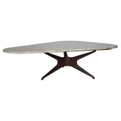 Italian Coffee Table with Calcatta Gold Marble and Walnut Wood