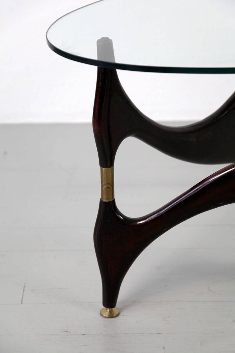 Mid-Century Modern Italian Coffee Table with Glasstop in the Style of Carlo Mollino, 1950s