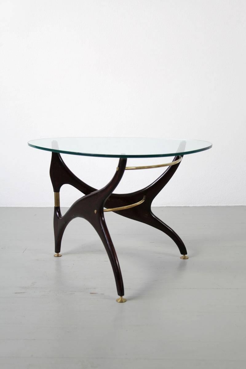 Brass Italian Coffee Table with Glasstop in the Style of Carlo Mollino, 1950s