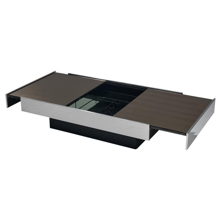 Italian Coffee Table with Hidden Dry Bar in Chromed Metal For Sale at 1stDibs