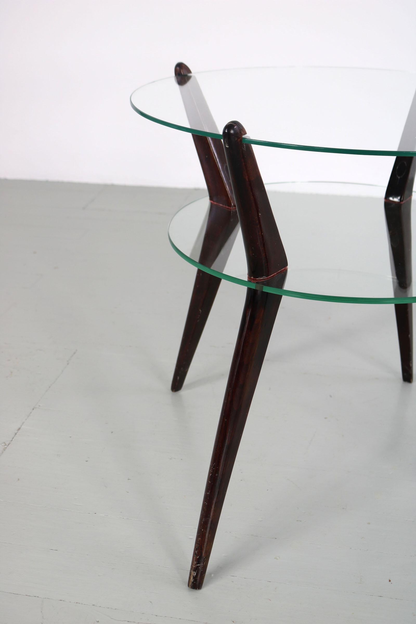 Italian Coffee Table with Legs of Dark Stained Wood and Glass Top, 1950s 2