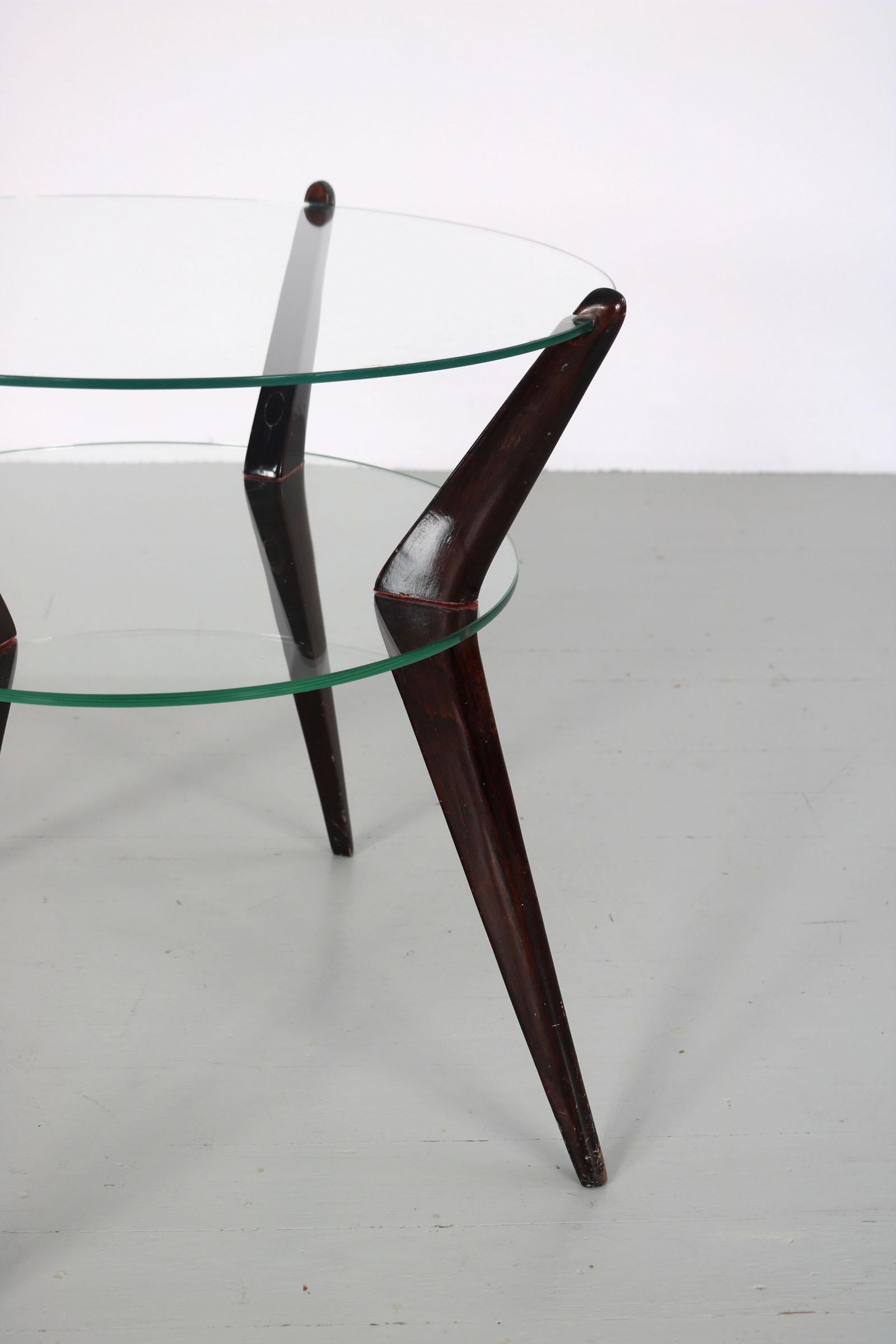 Italian Coffee Table with Legs of Dark Stained Wood and Glass Top, 1950s 3