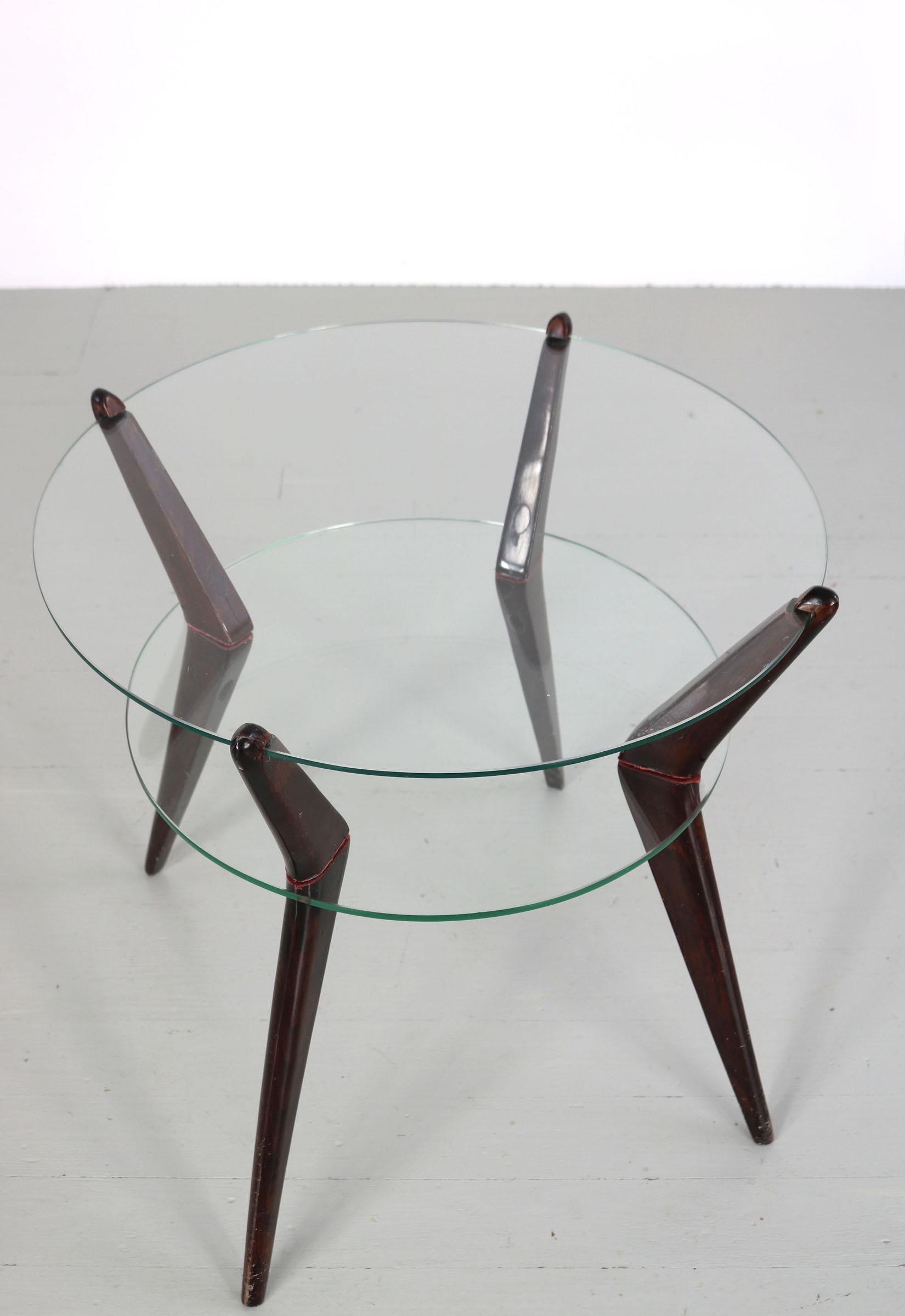 Italian Coffee Table with Legs of Dark Stained Wood and Glass Top, 1950s 4