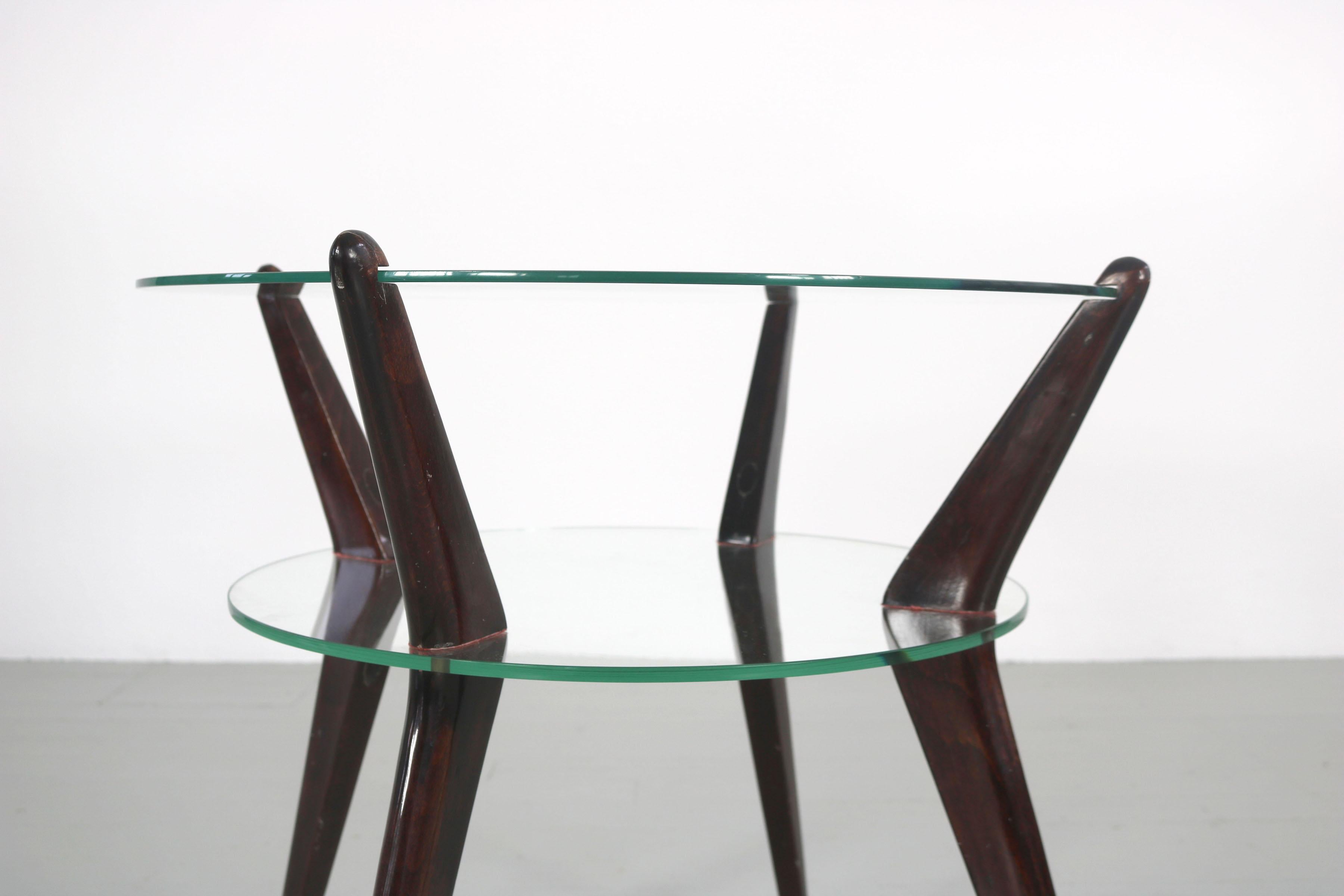 Italian Coffee Table with Legs of Dark Stained Wood and Glass Top, 1950s 5