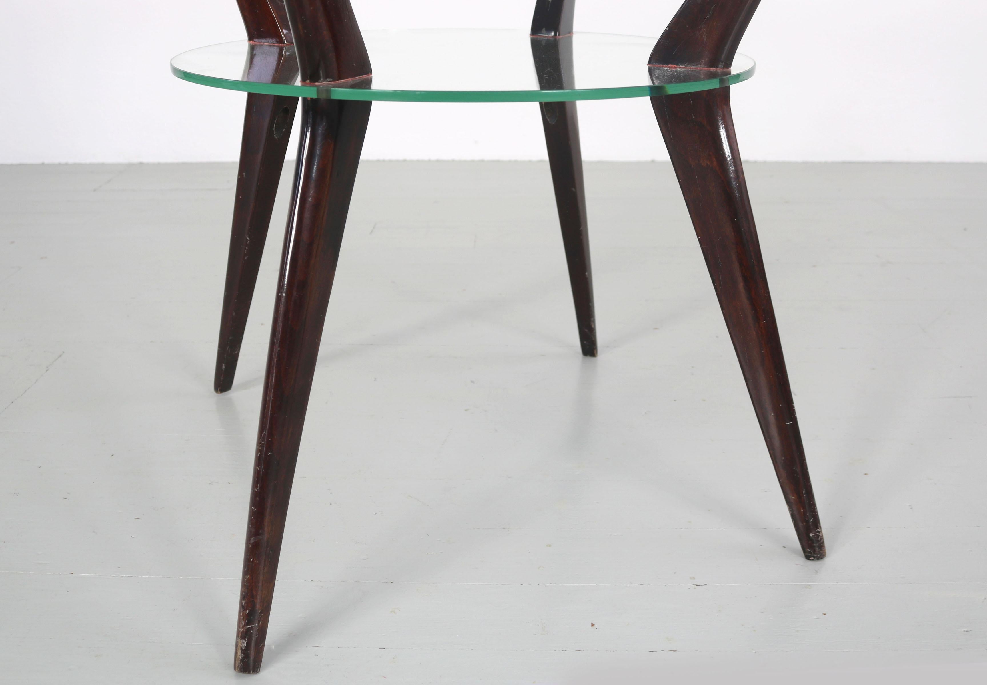 Italian Coffee Table with Legs of Dark Stained Wood and Glass Top, 1950s 6