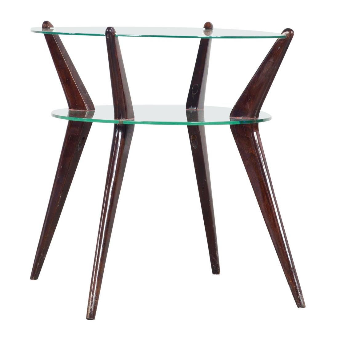 Italian Coffee Table with Legs of Dark Stained Wood and Glass Top, 1950s